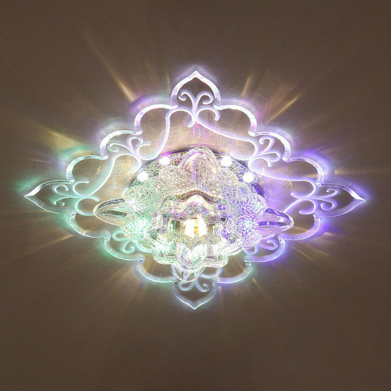 Plafonnier encastré carré pour entrée, luminaire encastré contemporain à LED en cristal transparent