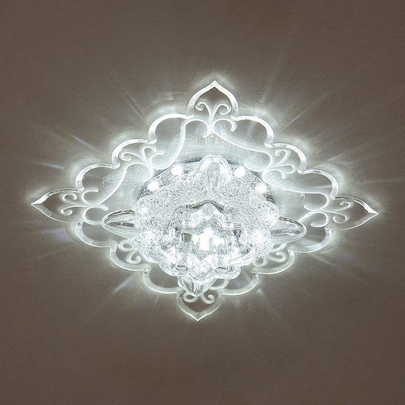 Plafonnier encastré carré pour entrée, luminaire encastré contemporain à LED en cristal transparent