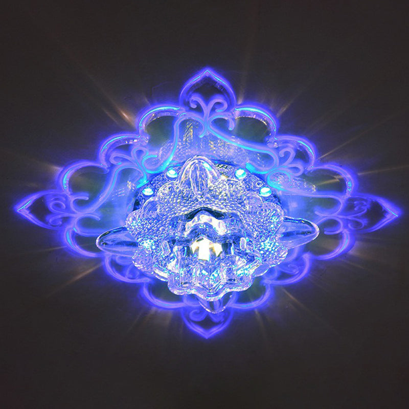 Plafonnier encastré carré pour entrée, luminaire encastré contemporain à LED en cristal transparent