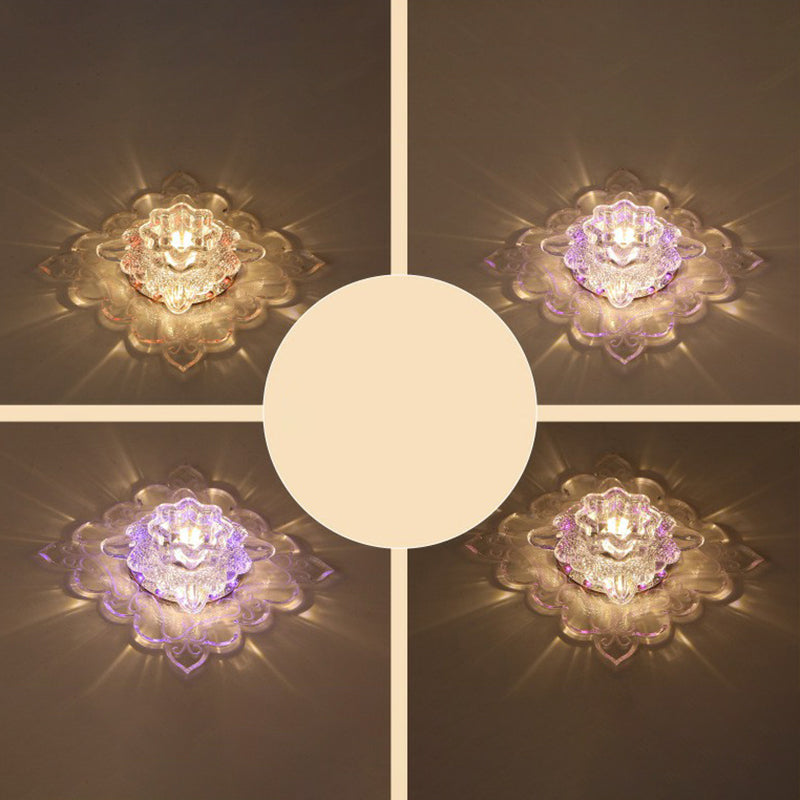 Plafonnier encastré carré pour entrée, luminaire encastré contemporain à LED en cristal transparent