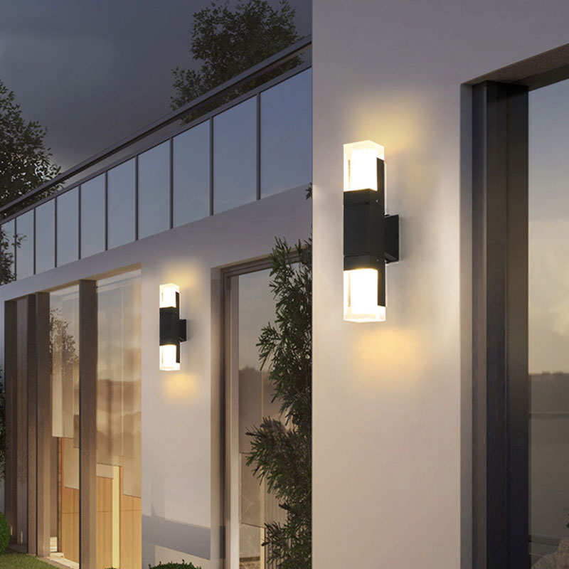 Illuminazione per esterni a forma di rettangolo acrilico moderno lampada da parete a LED in nero