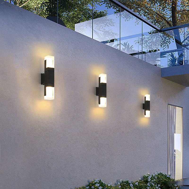 Illuminazione per esterni a forma di rettangolo acrilico moderno lampada da parete a LED in nero