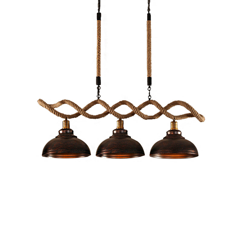 Dome Kitchen Island Pendant Light Industrial Metal and Rope 3 Lights Rust Hanging Lamp Kit