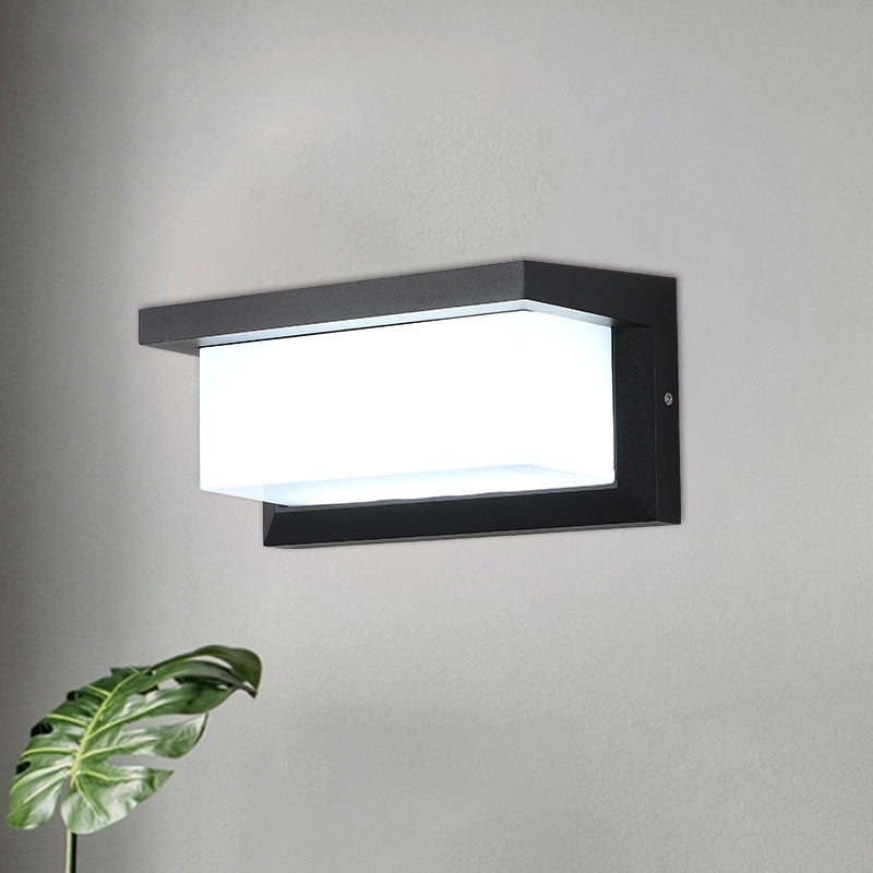 Rectangular Courtyard Sconce Lighting Metallic Modern LED Wall Light Fixture in Black