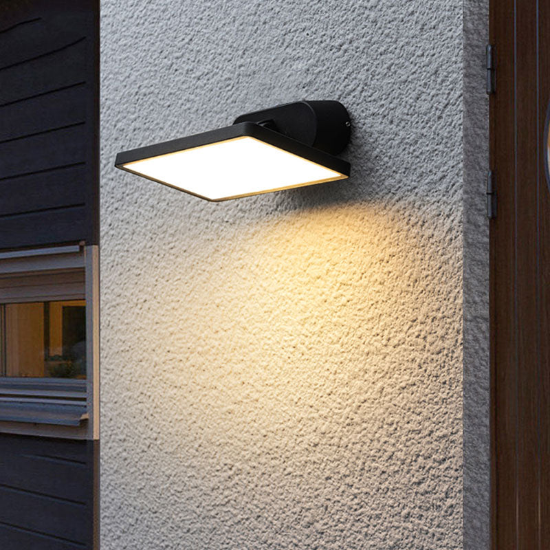 Zeitgenössische quadrate LED -Wandbeleuchtung Metallic Courtyard Wandleuchte in Schwarz