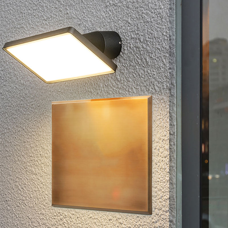 Zeitgenössische quadrate LED -Wandbeleuchtung Metallic Courtyard Wandleuchte in Schwarz
