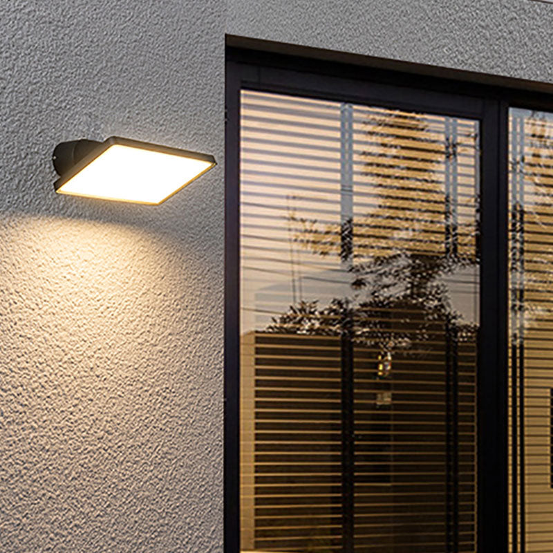 Zeitgenössische quadrate LED -Wandbeleuchtung Metallic Courtyard Wandleuchte in Schwarz