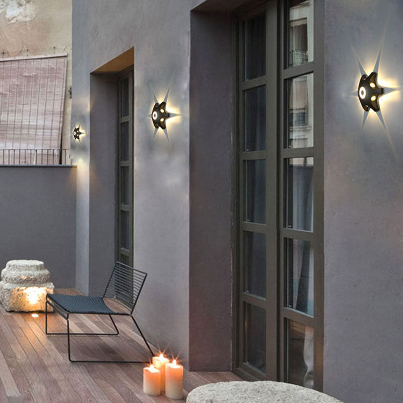 Gear Shaped Wall Sconce Lamp Minimalistic Aluminum Balcony LED Wall Lighting Fixture in Black