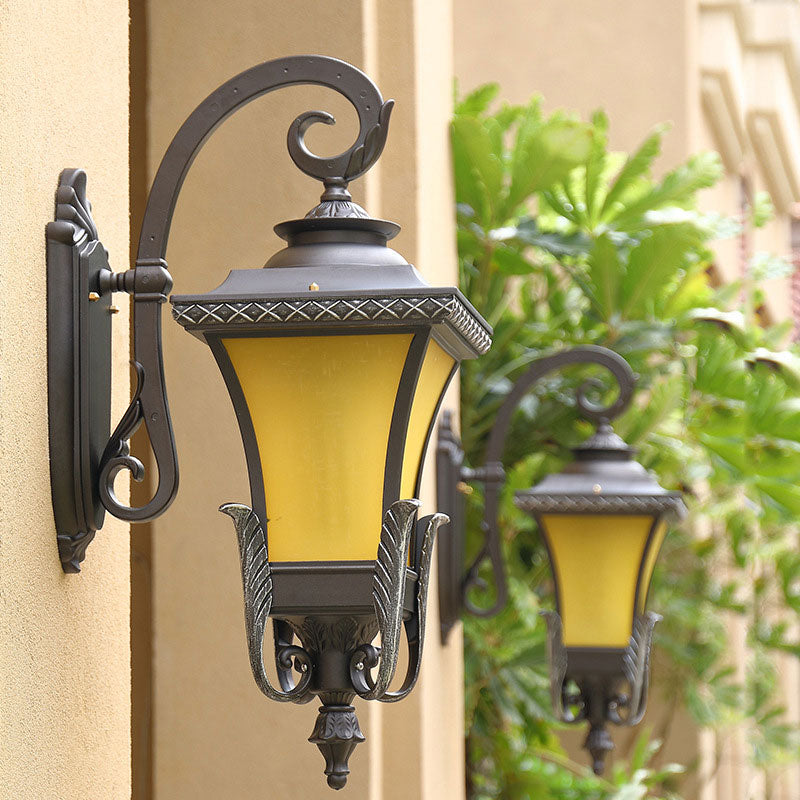 1 Head Tan Glass Wall Mount Light Traditional Coffee Square Bell Outdoor Wall Light Fixture