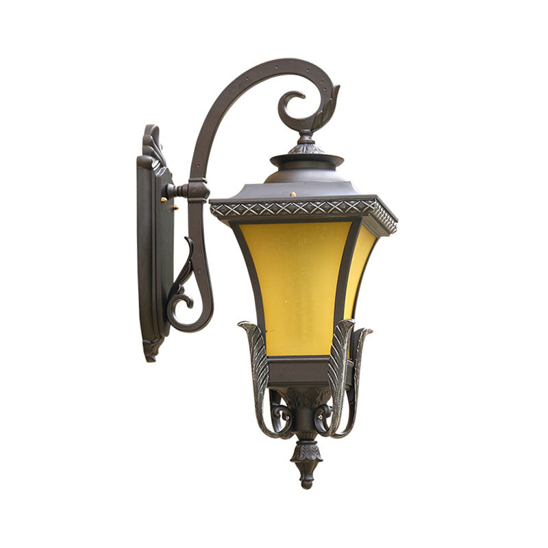 1 Head Tan Glass Wall Mount Light Traditional Coffee Square Bell Outdoor Wall Light Fixture