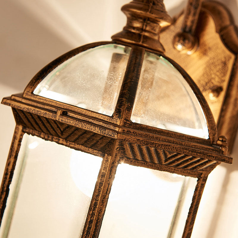 Traditional House Shaped Wall Mount Light Single Clear Glass Wall Light Fixture for Courtyard