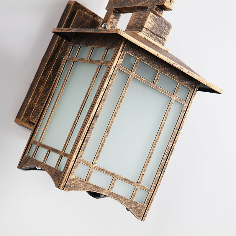 Traditional House Shaped Wall Sconce Single Aluminium Wall Mounted Light with Frost Glass Shade