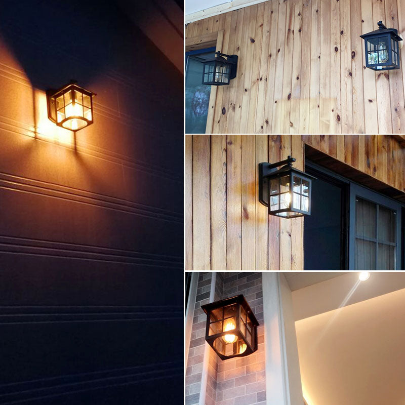 Squared Shade Clear Glass Wall Mount Light Retro 1-Light Courtyard Wall Sconce Light