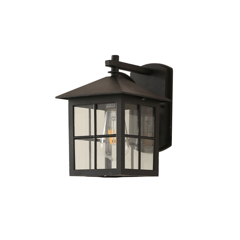 Squared Shade Clear Glass Wall Mount Light Retro 1-Light Courtyard Wall Sconce Light