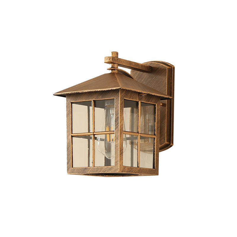 Squared Shade Clear Glass Wall Mount Light Retro 1-Light Courtyard Wall Sconce Light
