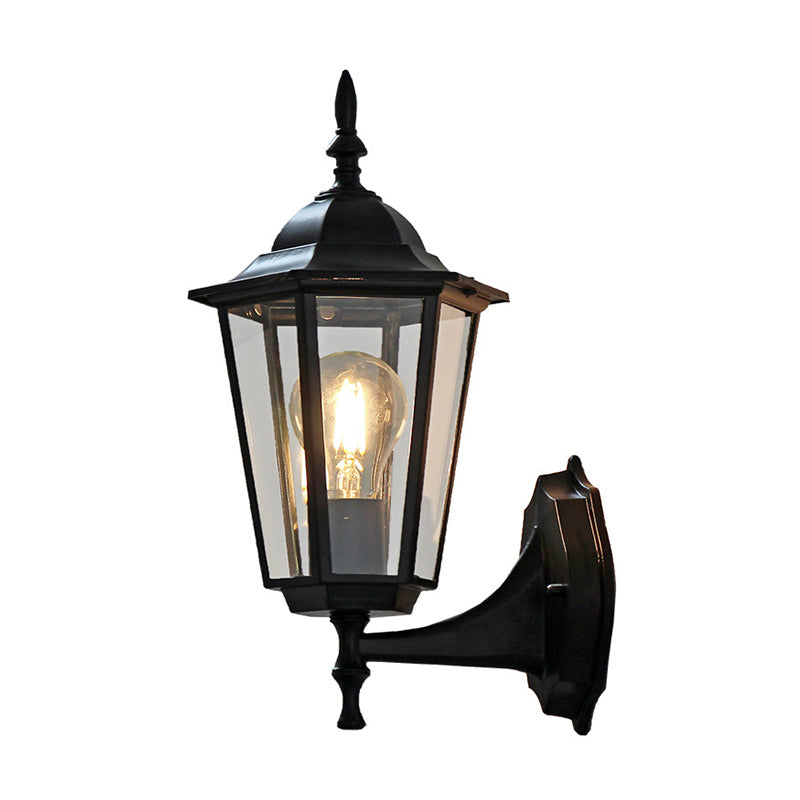 Clear Glass Tapered Wall Light Fixture Vintage Single-Bulb Courtyard Wall Sconce Lamp