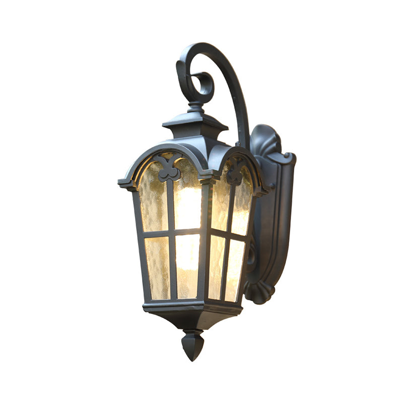 1 Bulb Wall Mount Light Retro Lantern Shaped Ripple Glass Wall Lighting for Courtyard