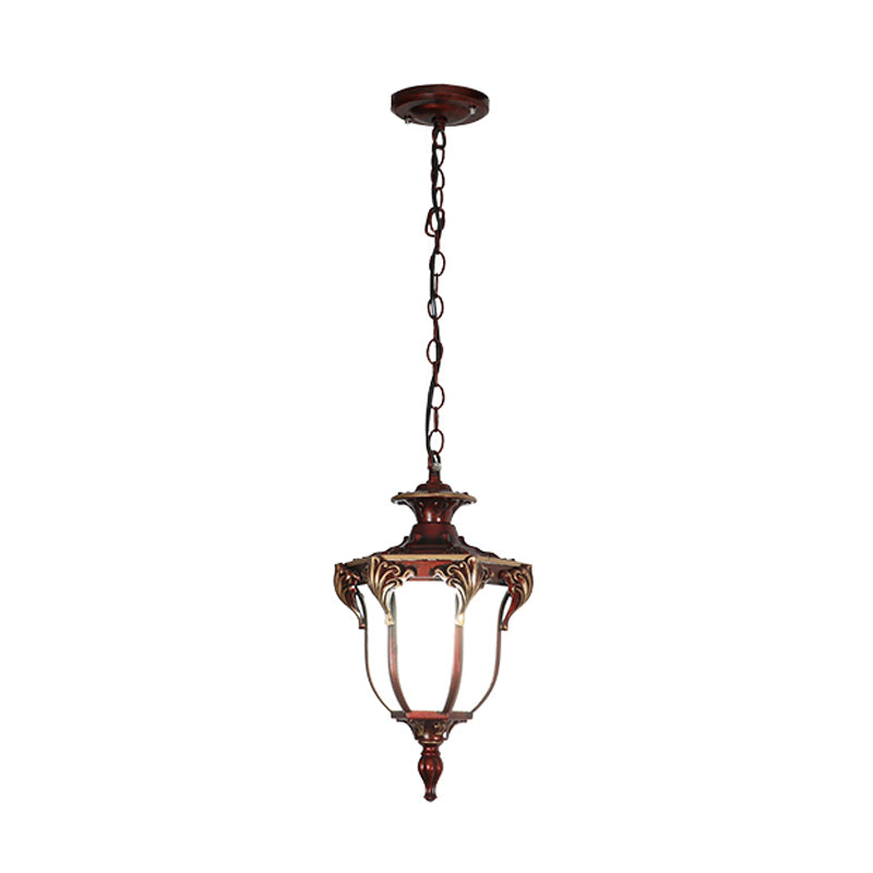Traditional Bell Shade Solar Ceiling Light Cream Glass LED Hanging Pendant Light for Courtyard