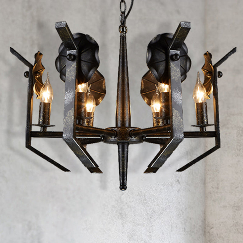 Metal Candle Hanging Chandelier Industrial 6-Light Dining Room Pendant Light in Antique Bronze