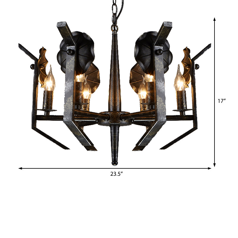 Metal Candle Hanging Chandelier Industrial 6-Light Dining Room Pendant Light in Antique Bronze