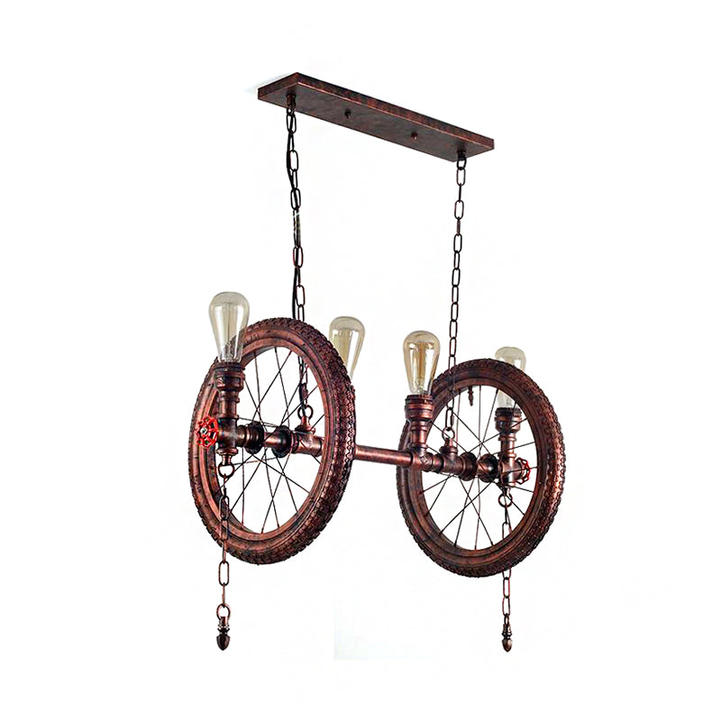 4-Bulb Metal Hanging Light Kit Industrial Weathered Copper Wheel Dining Room Island Lighting Fixture