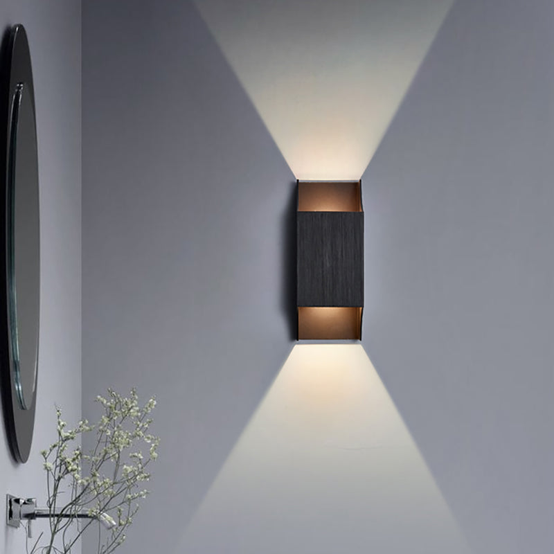 1 Light Bedroom Up and Down LED Wall Sconce with Geometric Metal Shade Black/Grey/White Wall Mount Light
