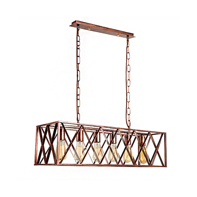 Cross encadré Boîte à manger Island Lightture Industrial Metal 6 Lumières Rust Hanging Lamp Kit