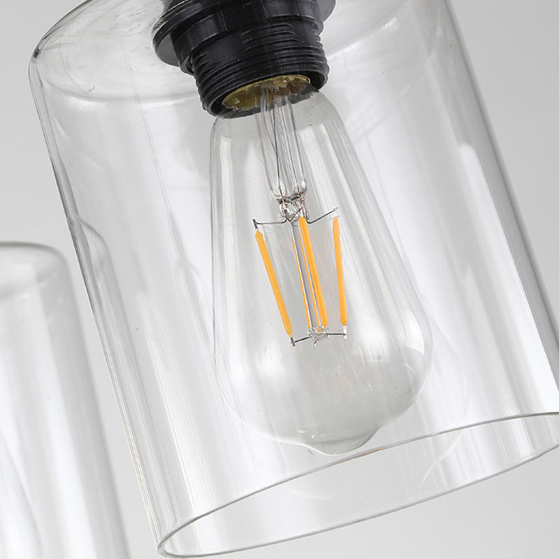 14 Lights Ceiling Light Traditional Two-Tiers Clear Glass Hanging Chandelier in Black with Cylinder Shade