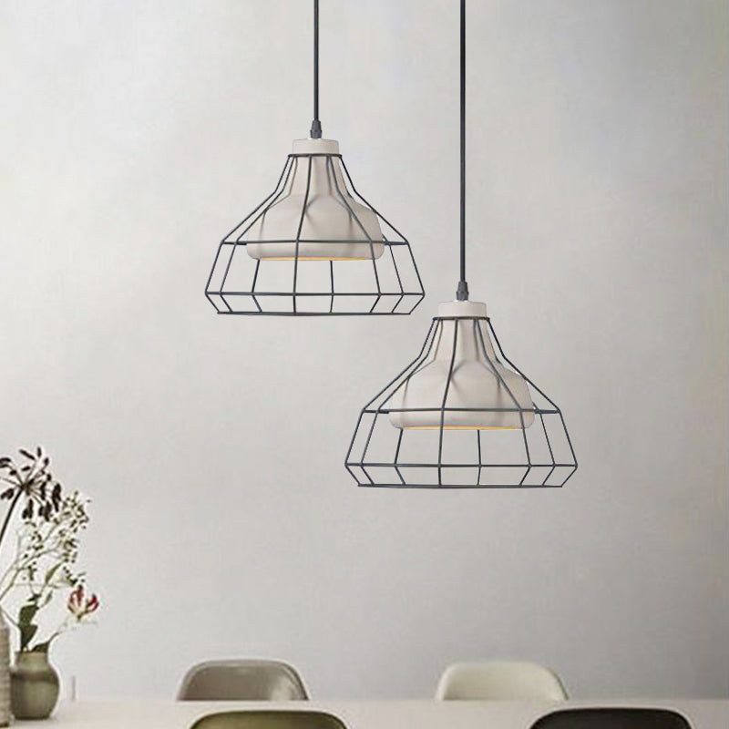 Luz de suspensión de cono de cemento Modernista 1 Lámpara de colgante colgante negro ligero con sombra de jaula de alambre, 10.5 "/14" de ancho