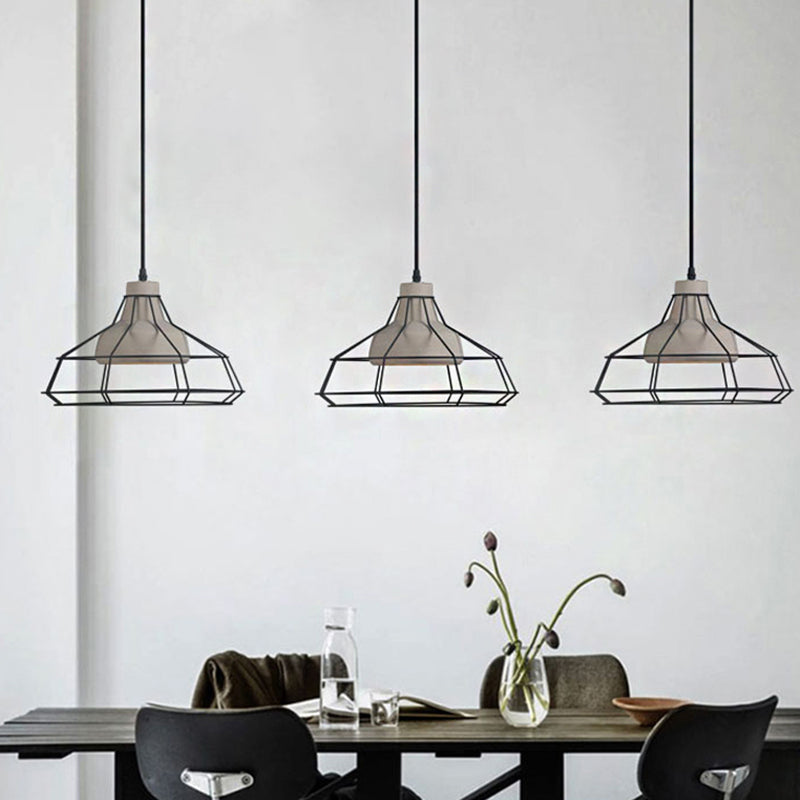 Luz de suspensión de cono de cemento Modernista 1 Lámpara de colgante colgante negro ligero con sombra de jaula de alambre, 10.5 "/14" de ancho