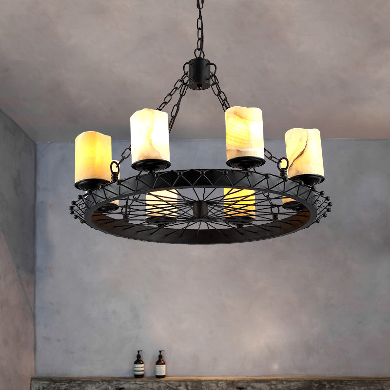 Resin Beige Pendant Lamp Cylinder 8 Lights Traditional Chandelier Light Fixture for Dining Room