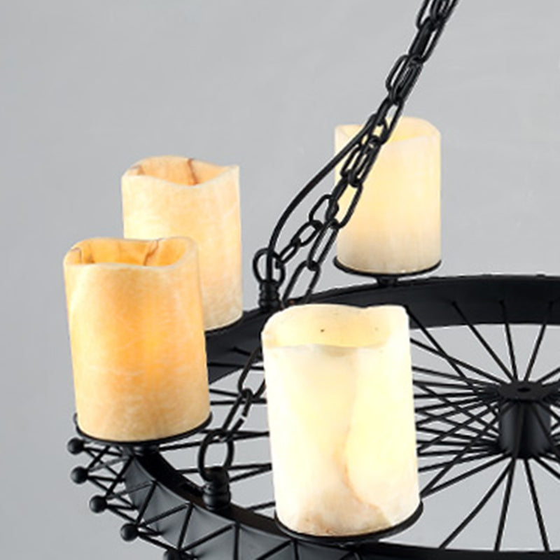 Harz Beige Anhänger Lampenzylinder 8 Lichter Traditionelle Kronleuchterleuchte für Esszimmer