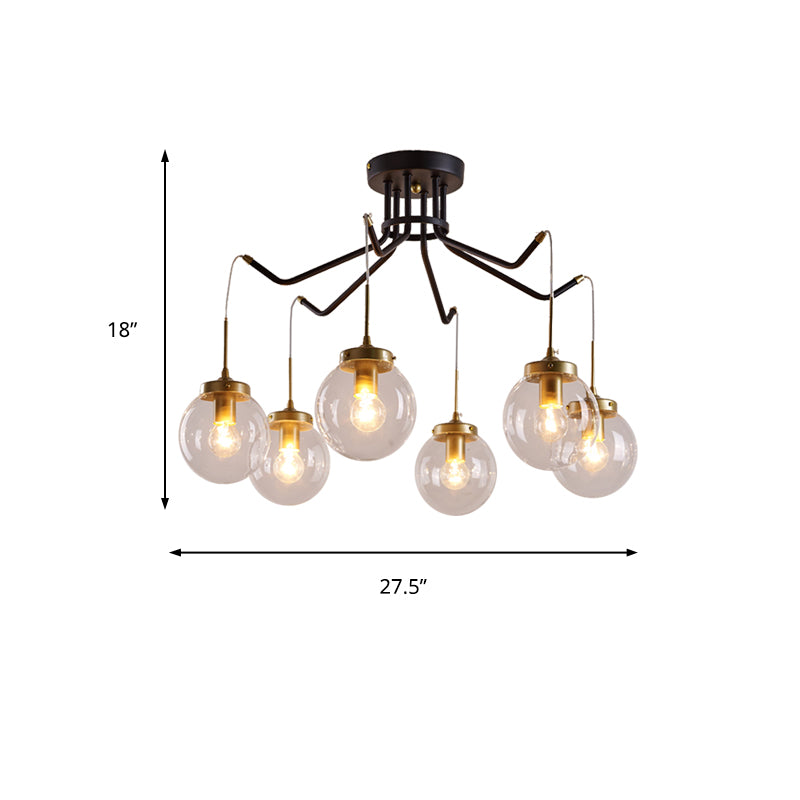 Globe Clear Glass Chandelier Lighting Classic 6/8 Lights Dining Room Pendant Lighting in Black
