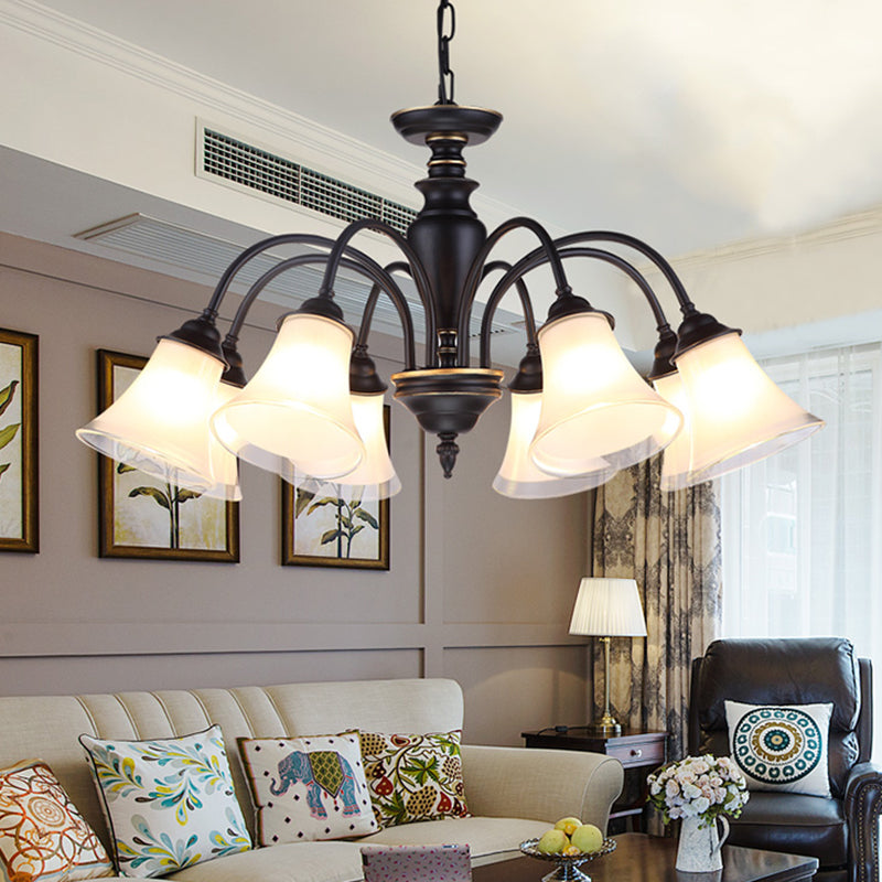 Black Tapered Pendant Lighting Traditional Frosted Glass 3/6/8 Lights Living Room Chandelier