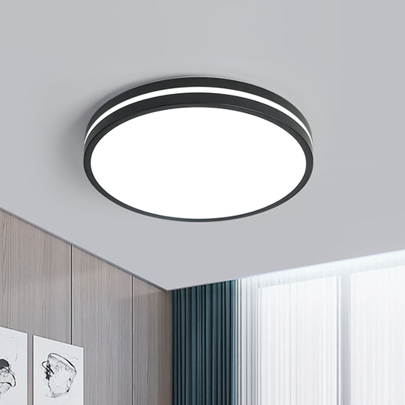 Round Flush Mount Modernist Acrylic Led Black Flush Light Fixture with Recessed Diffuser in White Light, 16"/19.5" Wide