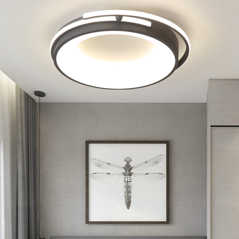 Éclairage LED encastré pour salon avec abat-jour rond en acrylique, lampe contemporaine noire/gris en lumière chaude/blanche/neutre, 12,5"/16"/21,5" de large