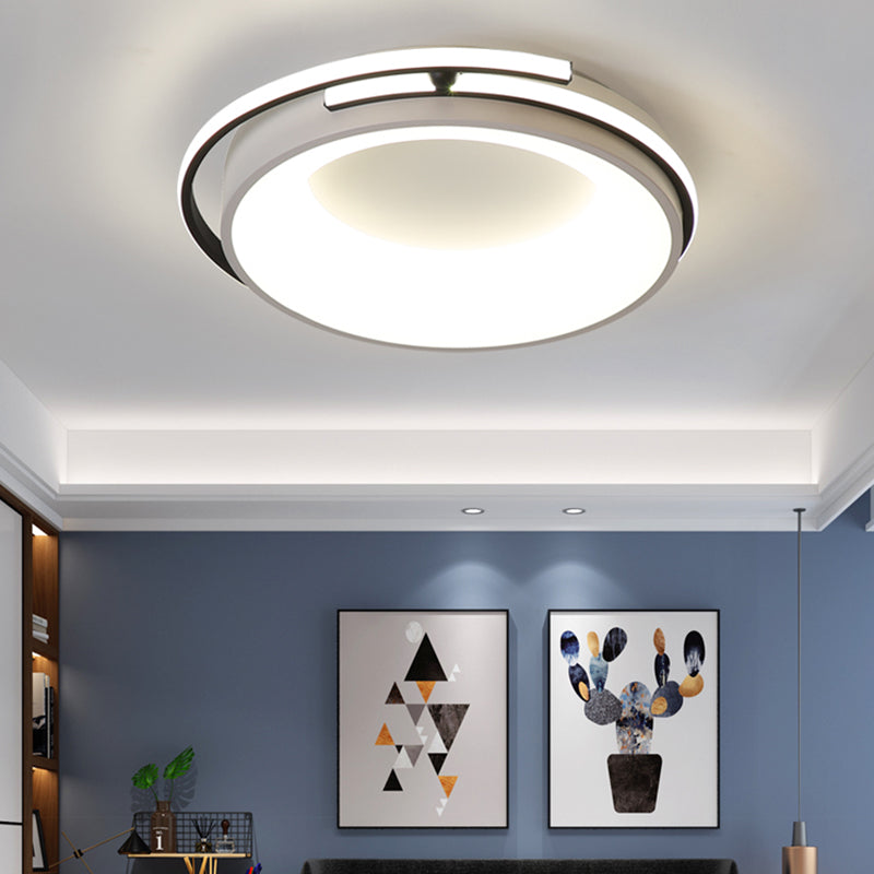 Éclairage LED encastré pour salon avec abat-jour rond en acrylique, lampe contemporaine noire/gris en lumière chaude/blanche/neutre, 12,5"/16"/21,5" de large