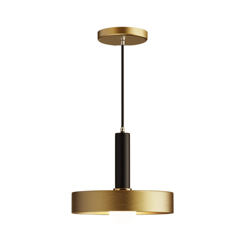 Metallic Lid Shaped Suspension Light Post-Modern Gold Pendant Light Fixture for Dining Room