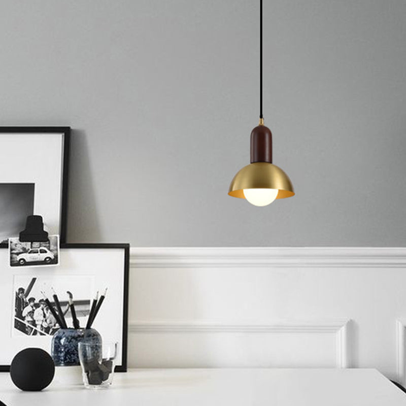Dome Shade Living Room Pendant Light Metallic Single Postmodern Style Suspension Light Fixture in Brass