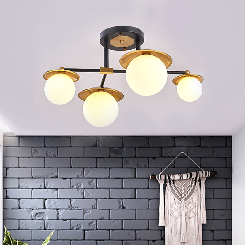 Sala de inicio Sala de estar Semi Flush Mount con Globe White Glass Shade 4/6/8 Luces Modern Gold Semi Flush Lámpara de techo