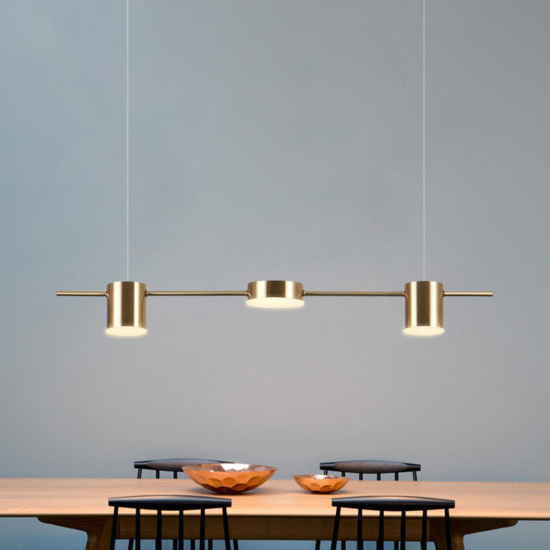 Postmodern Linear Shaped LED Pendant Light Metallic Dining Room Hanging Island Light