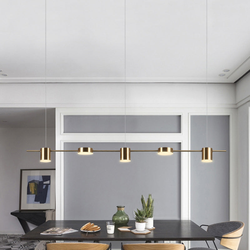 Postmodern Linear Shaped LED Pendant Light Metallic Dining Room Hanging Island Light