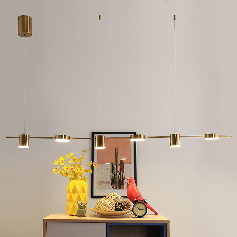 Postmodern Linear Shaped LED Pendant Light Metallic Dining Room Hanging Island Light
