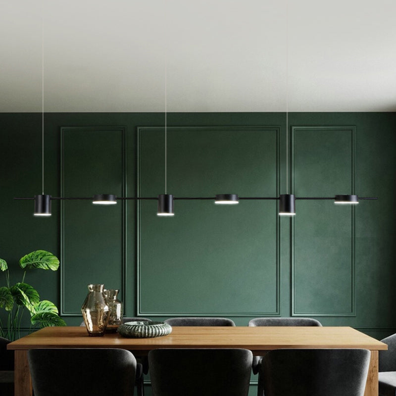 Postmodern Linear Shaped LED Pendant Light Metallic Dining Room Hanging Island Light