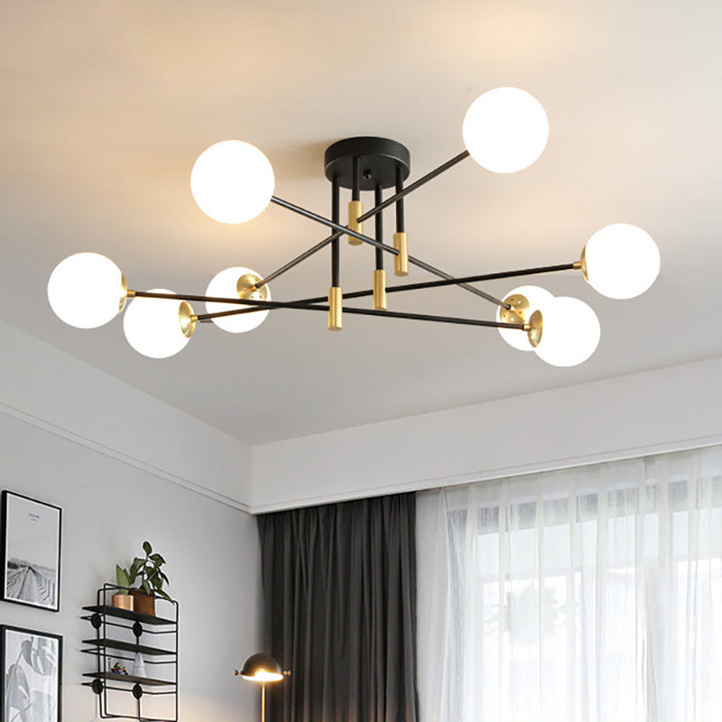 Sphère en verre crème semi-encastré moderniste 4/6/8 lumières noir luminaire semi-encastré avec bras linéaire