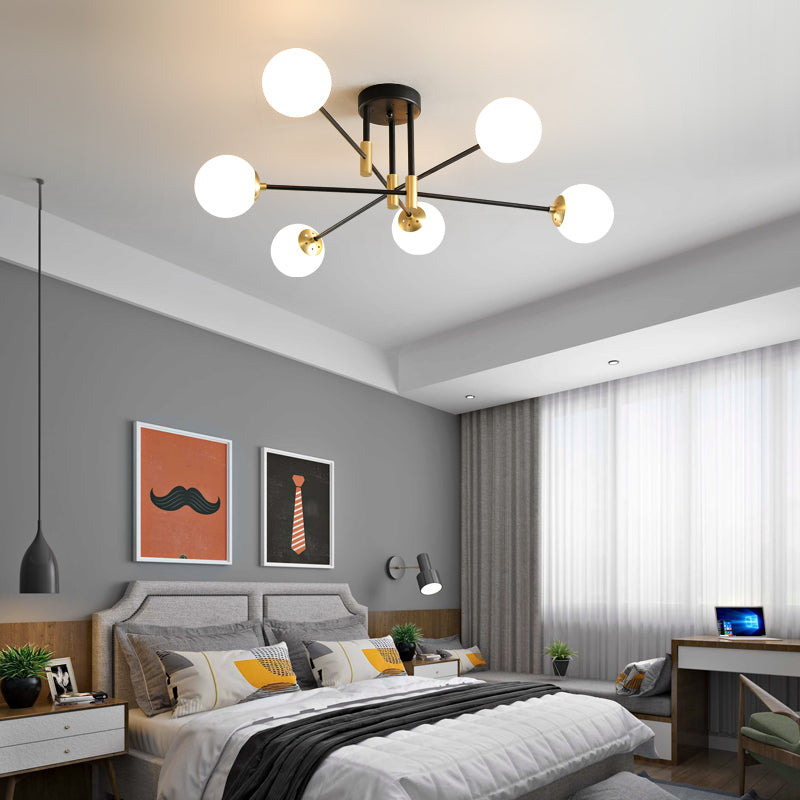 Sphère en verre crème semi-encastré moderniste 4/6/8 lumières noir luminaire semi-encastré avec bras linéaire
