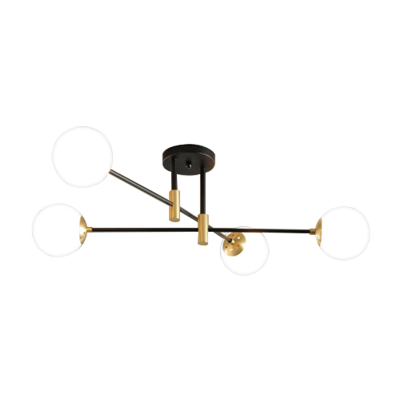 Sphère en verre crème semi-encastré moderniste 4/6/8 lumières noir luminaire semi-encastré avec bras linéaire