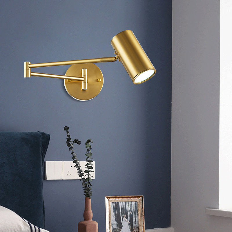 Cylinder Wall Light Minimalist Metallic Single-Bulb Bedside Adjustable Wall Lighting Fixture