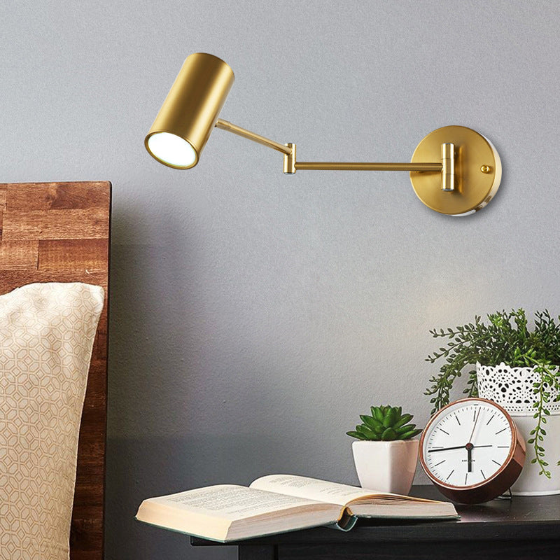 Cylinder Wall Light Minimalist Metallic Single-Bulb Bedside Adjustable Wall Lighting Fixture