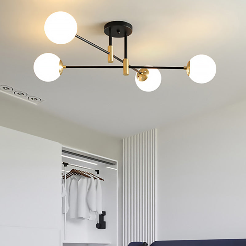 Sphère en verre crème semi-encastré moderniste 4/6/8 lumières noir luminaire semi-encastré avec bras linéaire